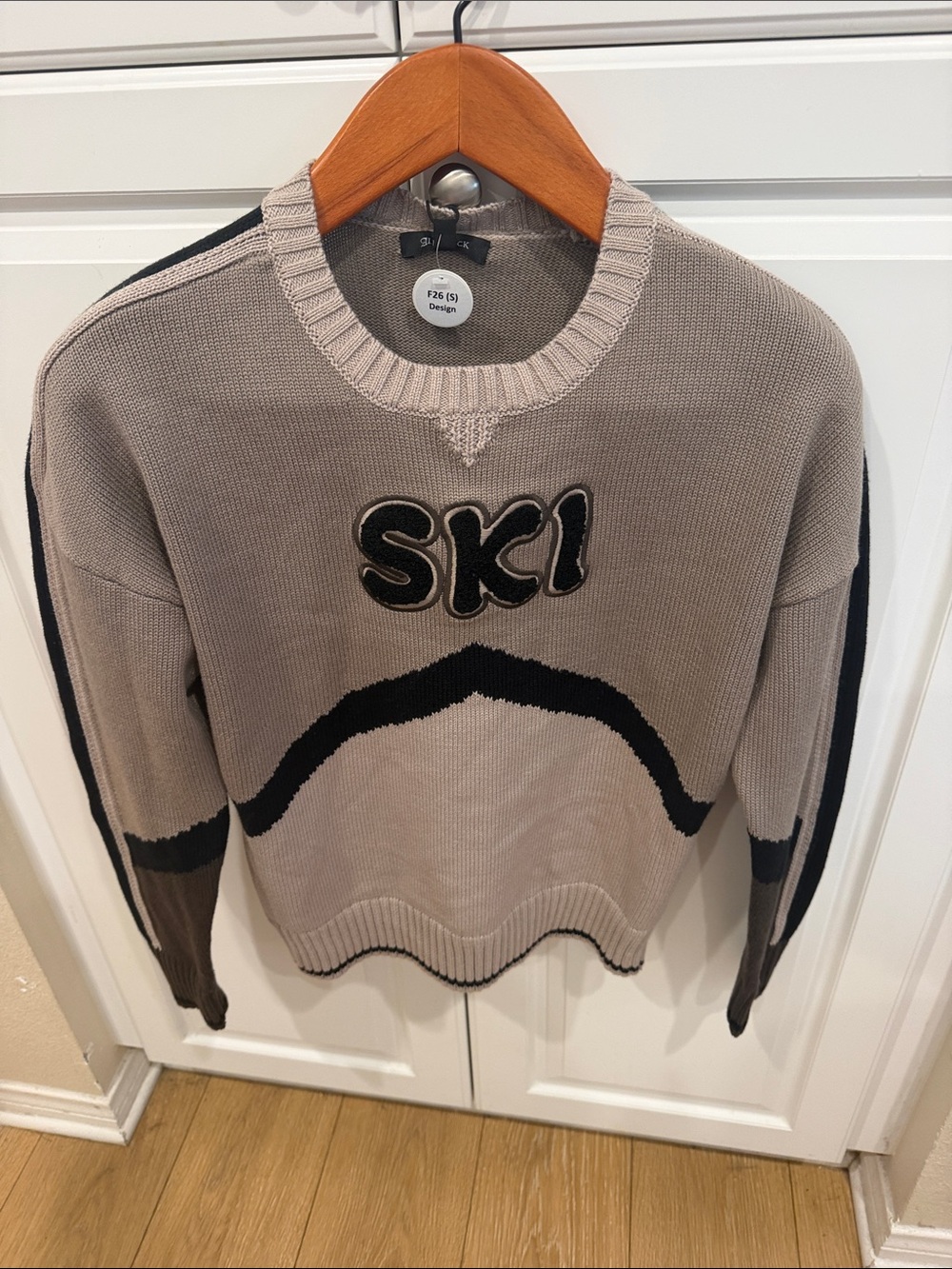 Alp N Rock Beige and Black 'SKI' Crewneck Sweater
